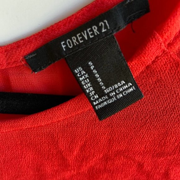 Forever 21 Small Red Chiffon Flare Sleeve Keyhole Babydoll Blouse - Picture 6 of 7